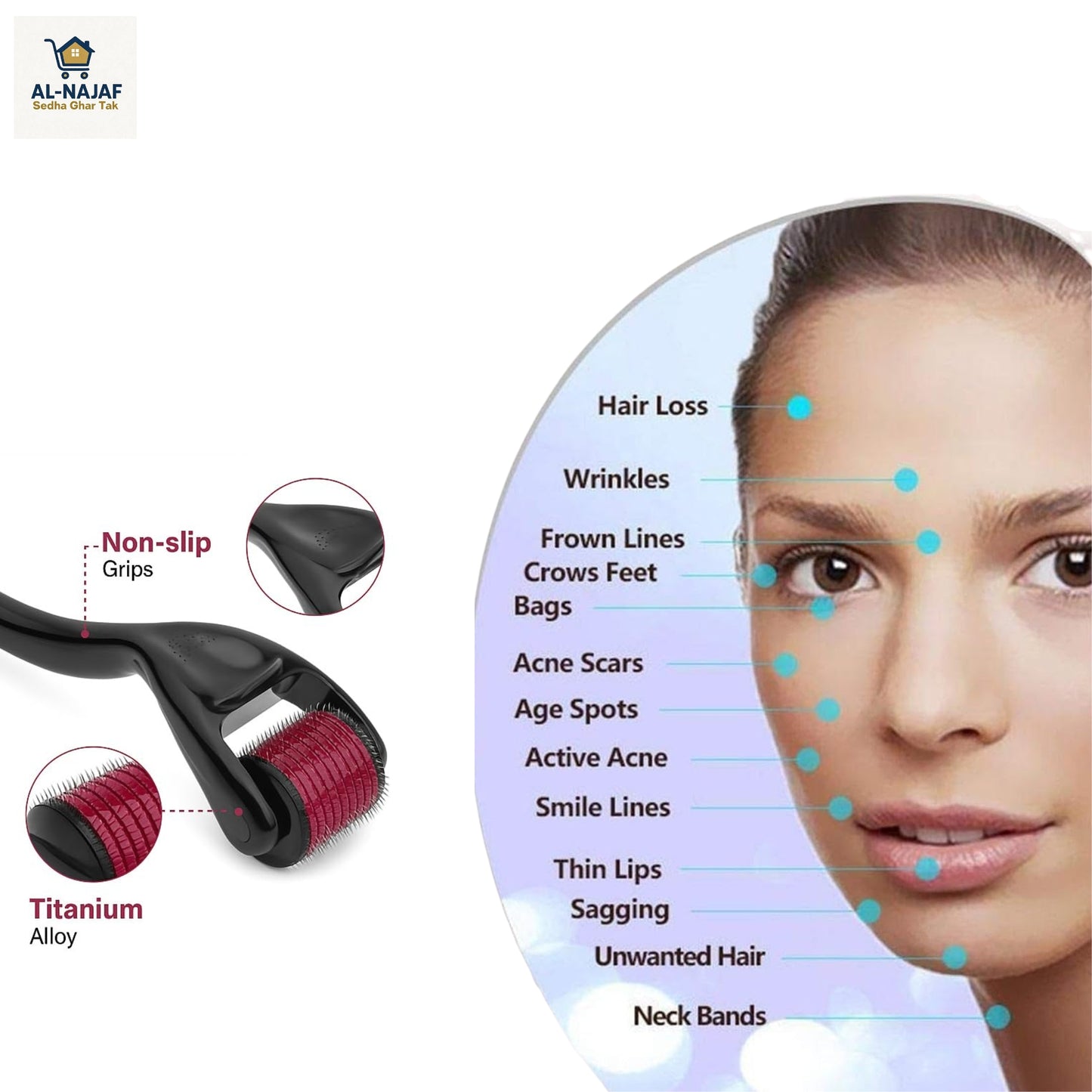 Professional Derma Roller – Skin Glow & Hair Regrowth Tool