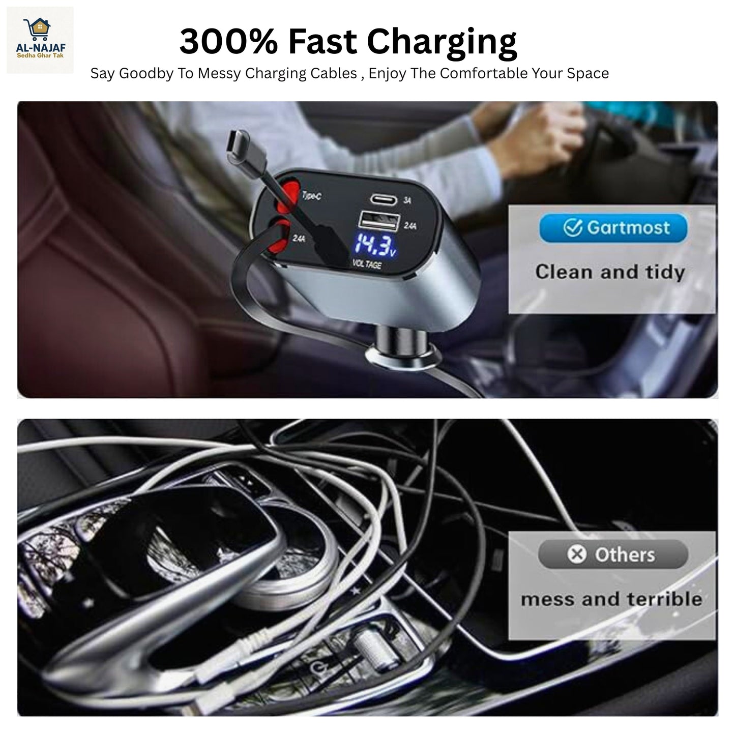 4in1 Retractable Car Charger
