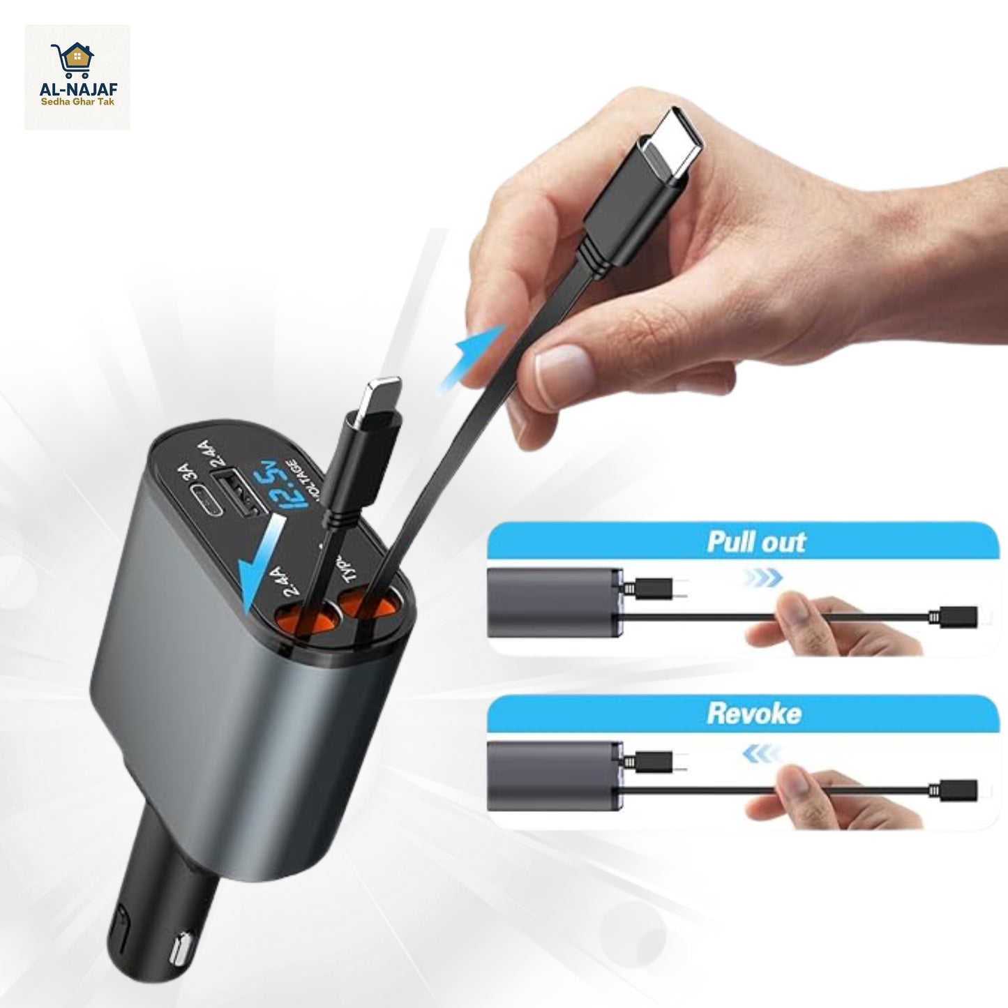 4in1 Retractable Car Charger